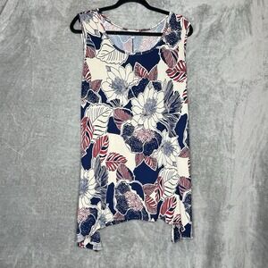 Brittany Black 2X Shirt Top Ivory Floral Sleeveless Scoop Neck Stretch Womens
